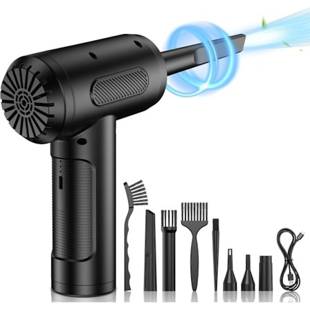 Trykluftpistol, 3 hastigheder 91.000 omdr./min Tør luft på dåse PC-blæser, USB-genopladelig computerrenser