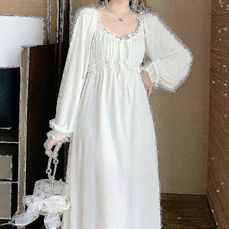 Prinsesse Vintage Hvit Farge Lange Ermer Nattkjole Dame Høst Ren Bomull Lang Nattkjole Jenter Hjemmekjole