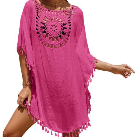 Crew Neck Cover Up Baddräkt Cut Out Strandtoppar med Tofs