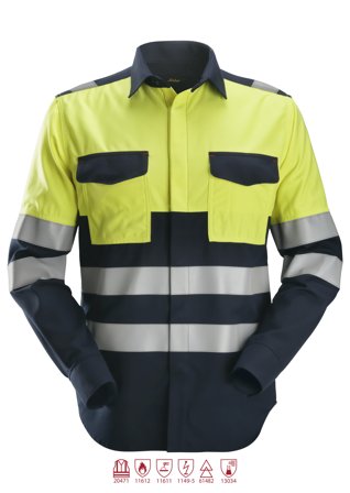 Snickers Workwear 8563 ProtecWork Sveiseskjorte varsel, gul/marineblå S, Klær