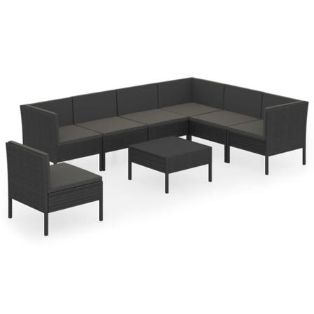 Vidaxl Loungegrupp För Trädgården Med Dynor 8 Delar Konstrotting Svart