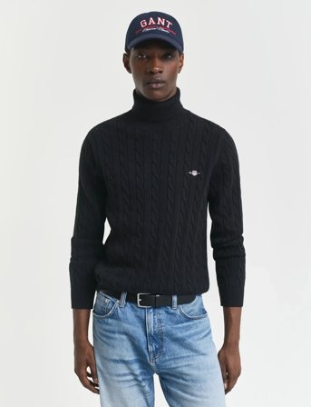 GANT Cotton Cable Turtle Neck - Black - XXL