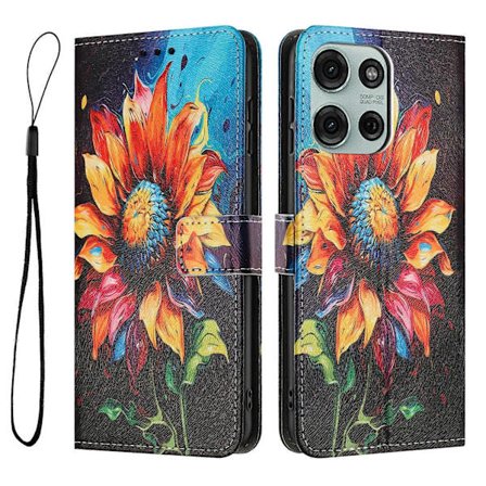 Plånboksfodral för Motorola Moto G66j 5G Motorola Moto G66y 5G Motorola Moto G56 5G Mönstertryck PU Läder Telefonskal med Snodd Solros