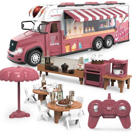 Fjernstyret legetøjsbil, en simuleret autocamper fødselsdagsgave egnet til piger i alderen 4, 5 og 6 år, med byggeklodser, fjernstyret bil med lys