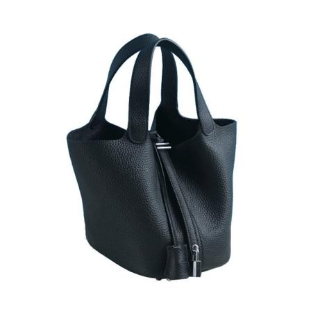 Kvinnor Damhandväska Läderhandväska First Layer Cowhide Bucket Bag Large/22cm Black