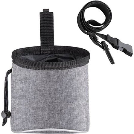 Godbidstaske til hunde - Multifunktionel foderpose med dispenser til hundeposer - Justerbar rem (grå)