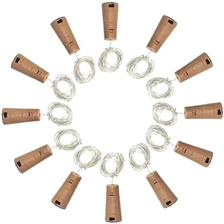 12 flaskeholdere med lys, vinflaskekorklys, 2 meter 20 lys, knappbatteridrevne LED-lys, juledekorasjon, vinflaske lysslynge blå