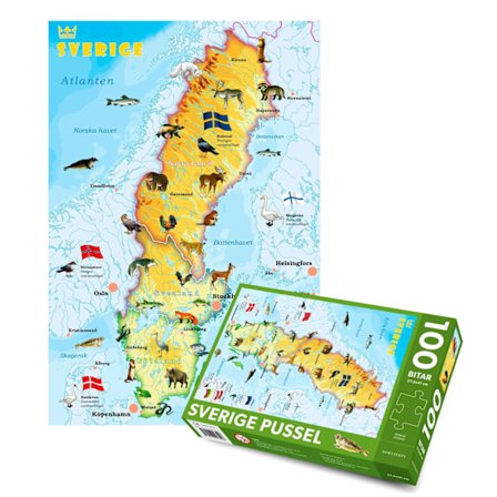 Sverige Pussel 100 bitar : Med djur 9789113093598