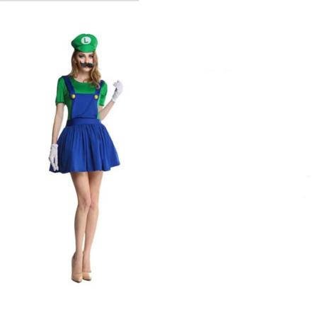 Anime Halloween-kostymer Super Luigi Brother-kostym Mario Vuxna Barn Fancy Cosplay Scen Halloween-fest Förälder-barn-kostym Female Mario Green Adult S