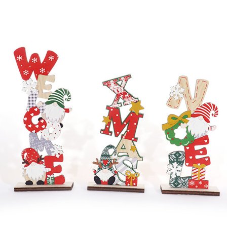 3 stk. Julepynt Tegnefilm Farverige Bogstaver DIY Træ