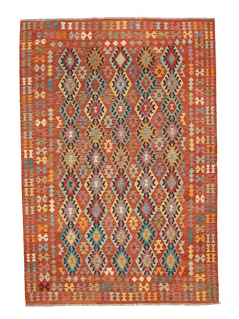 Hand Woven Kilim Afghan Old Style Rug 249X353 Wool Brown/Dark Red Large