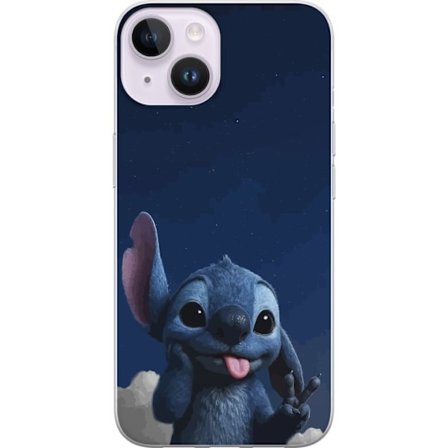 Yhteensopiva Puhelinkuori Apple iPhone 14 Stitch Disney yö taivas sininen avaruusolento Lilo ja Stitch hahmo söpö piirretty kawaii juliste rauhanmerkk