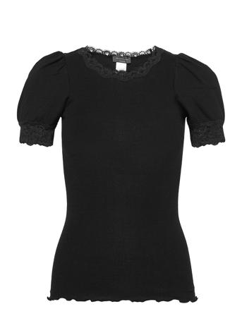 Organic T-Shirt W/ Lace Black Rosemunde