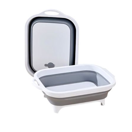 Intirilife Multifunktionell hopfällbar skärbräda 8L Drainer i Gråvit