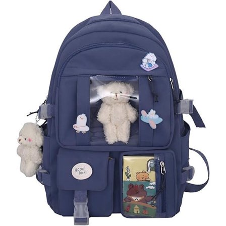 Kawaii School Backpack for Girls Cute Aesthetic Backpack School Bookbag with Pin and Accessories