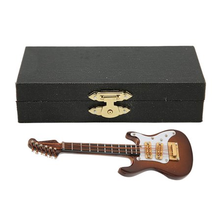 Mini Elektrisk Guitar Model Rød Hvid 9,9 cm Længde Borddisplay med Æske Brun