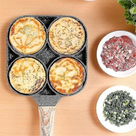 Non-stick Multifunksjonell Eggpanne Kjøkkenutstyr 4 Hulls Stekepanne for Egg og Hamburgere -