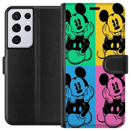 Kompatibelt Plånboksfodral till Samsung Samsung Galaxy S21 Ultra 5G Mickey Mouse popkonst affisch färgglad Disney retroserie tecknad ikonisk figur A