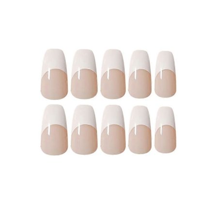 Pakke med 24 Press on Nails korte, Hvite franske kunstige negler