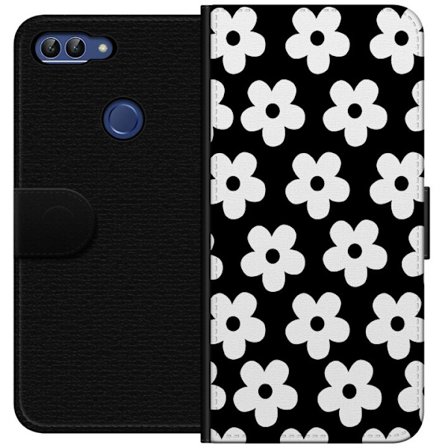 Kompatibel Tegnebogsetui til Huawei Huawei P smart Sorthvidt blomstermønster i minimalistisk skandinavisk design med stærk kontrast og tidløs grafi