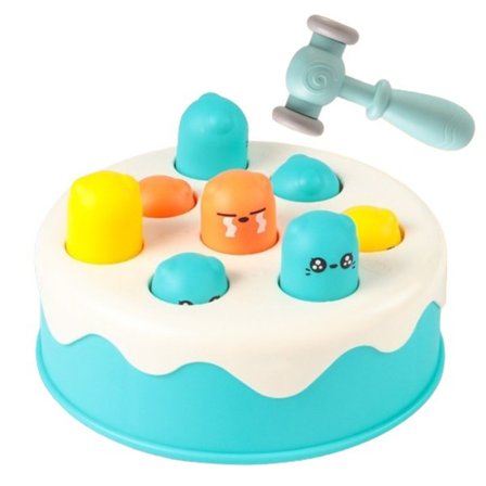 QU) Kage-Banke Legetøj til Børn 1-3 År, Kognitiv Udvikling, Inkluderer Tilfældig Farvet Hammer Blå