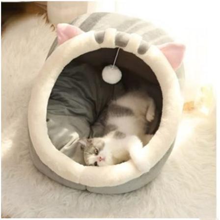 Avtagbart och tvättbart halvslutet kattbo F1 Grey Cat Gigi L