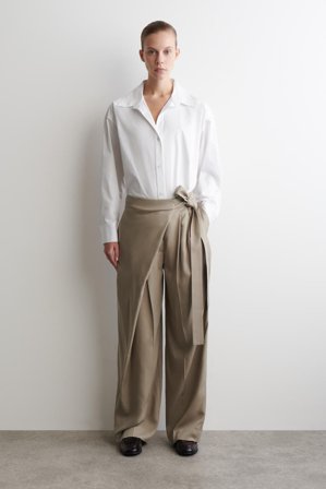 COS Women's Fluid Wrap Front Trousers in Beige