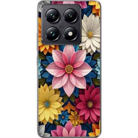 Kompatibelt Mobilskal till Xiaomi Xiaomi 14T Pro Färgrikt blommönster med stora lagerblad i rosa, gult, blått och vitt, dekorativ botanisk illustra