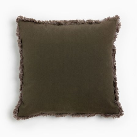 Oliivinvihreä polyesterityyny 45x45cm hapsuilla