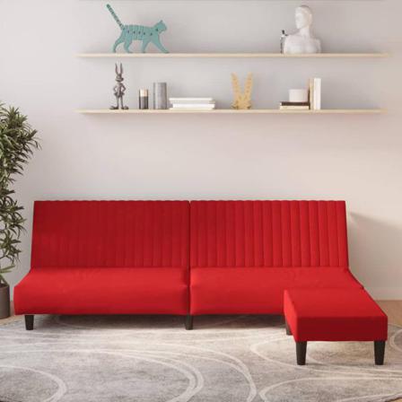 Vidaxl Bäddsoffa 2-sits Med Fotpall Vinröd Sammet Röd