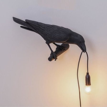 Seletti Bird Moderne Italiensk Væglampe Sort Hvid Resin Lampe Sort Venstre