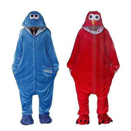 Sesam Stasjon Cookie Monster Bluered Elmo Kostyme Pyjamas-Perfekt