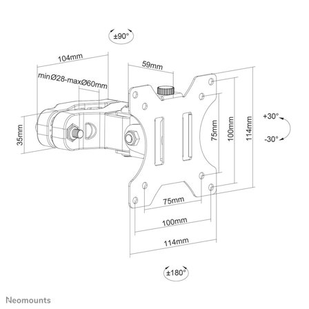 Neomounts by Newstar Screen Pole Clamp/Truss Mount 1 pivot VESA 100x100 pole diameter 28-60mm