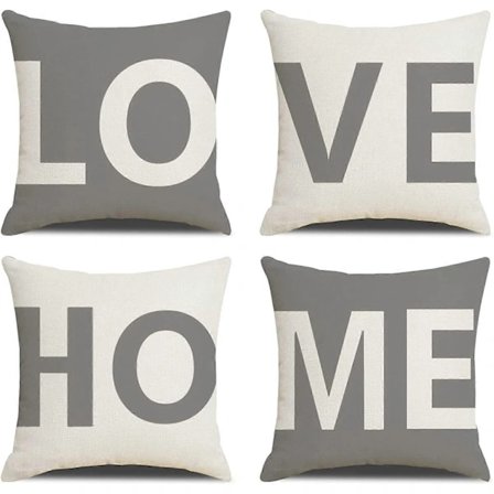 [CA] Kuddfodral sett med 4 45 x 45 cm Love Home bomull og lin dekorativt putetrekk for hjemmebruk
