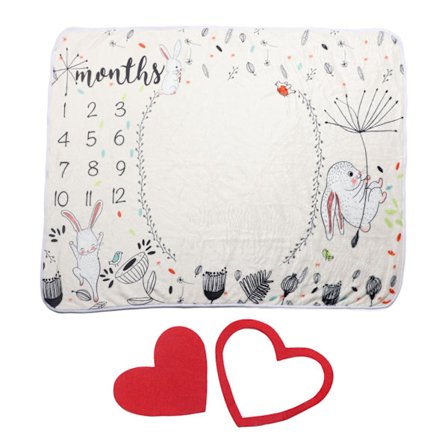 Baby Milestone Filt Dubbelsidig Söt Växt Kanin Mönster Mjuk Bekväm Nyfödd Fotografering Filt