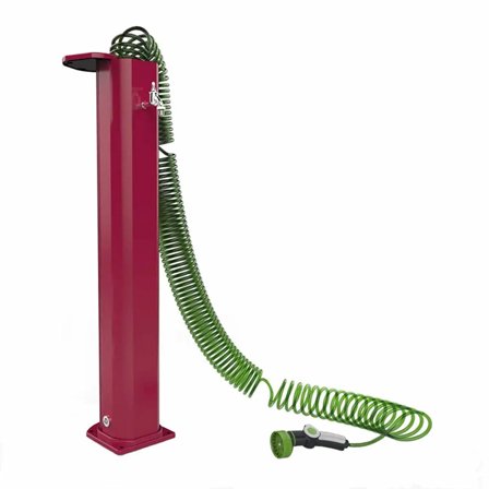 Fontana da giardino Arkema Garden Surprise a colonna in alluminio con flessibile estraibile e pistola irrigazione rossa