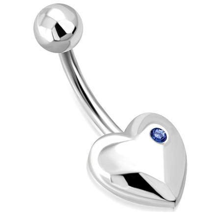 Navelpiercing 316l Kirurgiskt Stål Hjärta Blå Cz Silver