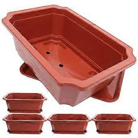 5 sæt klassiske bonsai-potter til haven, stor størrelse, blomsterpotte, bonsai-dyrkningspotte med bakke