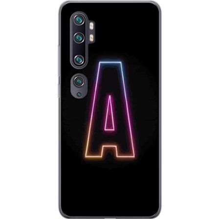 Kompatibelt Mobildeksel til Xiaomi Xiaomi Mi Note 10 Minimalistisk neonbokstav A i regnbuefarget lys mot svart bakgrunn i moderne typografisk stil