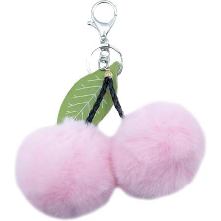Pom Pom nøglering Kunstig pelsbold nøgleringe Fluffy Tote vedhæng Bil taske charme Cherry Light Pink