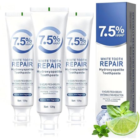7,5% Hydroxyapatit Tandkräm för Emaljskydd & Tandförstärkning, 7,5% Hydroxyapatit Tandkräm Vit Tandreparation, Fluoridfri Formula