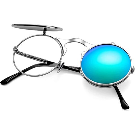 Runde Flip Up Solbriller Til Mænd Og Kvinder - John Lennon Briller 90'ernes Retro Steampunk Stil