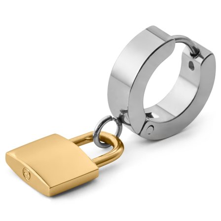 Orecchino a cerchio Floyd con pendente a lucchetto color argento e oro per uomini - Orecchini con pendente a cerchio