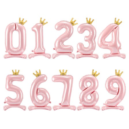 Stående Sifferballong med Krona Rosa
