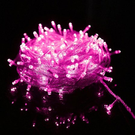 33 fot 100 led slingljus, 8 lägen klar tråd julbelysning inomhus, plug-in jul slingljus utomhus vattentät, rosa