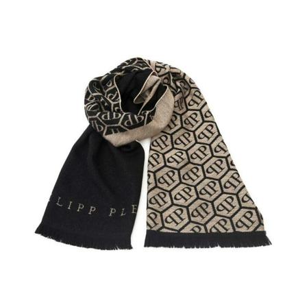 Philipp Plein Beige Wool Scarf , Zwart , unisex , Maat: ONE Size Sjaals