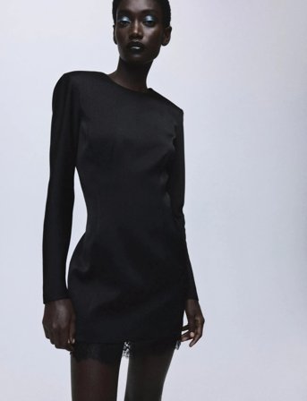 Mango Open-Back Dress With Lace Trim Hem - Black - S