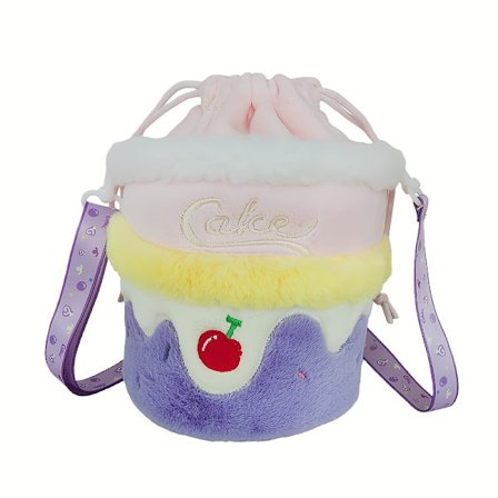 Söt Plysch Tårtformad Kawaii Crossbody Väska för & - Mjuk Fluffig Handväska med Körsbär & Muffin Tofsar, Dragsko Stängning