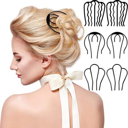Hair Gaffel Clip Stick Hårnål Messy Bull Bun Plug Holder Blac, 6st (d-583-a)
