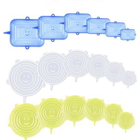 18 stk. silikone låg, BPA-fri silikone stræk låg, 6 forskellige